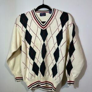 Regatta Sport Men’s large Cotton VNeck sweater Cream Red Green Festive Christmas